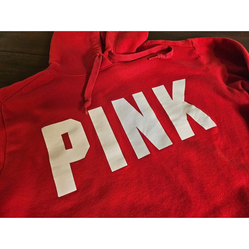 Pink Victoria's Secret Hoodie Women Size M Red Graphic Logo Pullover Sweatshirt